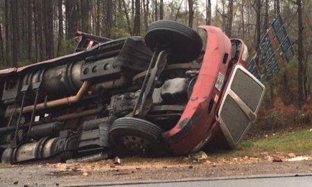 2 overturned 18 wheeler