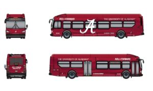 Autobuses eléctricos llegarán a la Universidad de Alabama en el verano de 2025