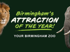 Alabama celebra el 4 de julio con entradas gratis al zoo Letrero oficial del Zoo de Birmingham en Alabama que destaca al parque como la atracción del año.