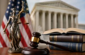 Inmigración en EE. UU.: Corte Suprema decidirá ciudadanía Estatua de la justicia, mazo y libros frente a la Corte Suprema de EE. UU. por fallos de inmigración.