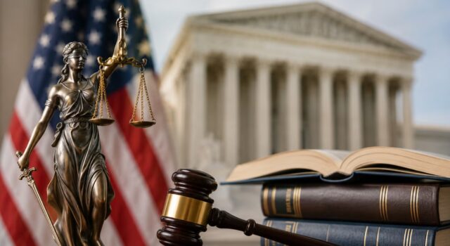 Inmigración en EE. UU.: Corte Suprema decidirá ciudadanía Estatua de la justicia, mazo y libros frente a la Corte Suprema de EE. UU. por fallos de inmigración.