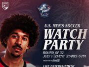 Fiesta del 4 de julio en Hoover tendrá récord Guinness Cartel promocional del evento 4th on the First en Hoover con la imagen del futbolista Chris Richards y detalles del festival.