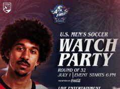 Fiesta del 4 de julio en Hoover tendrá récord Guinness Cartel promocional del evento 4th on the First en Hoover con la imagen del futbolista Chris Richards y detalles del festival.