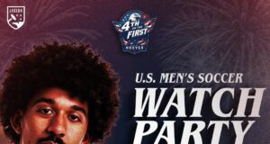 Fiesta del 4 de julio en Hoover tendrá récord Guinness Cartel promocional del evento 4th on the First en Hoover con la imagen del futbolista Chris Richards y detalles del festival.