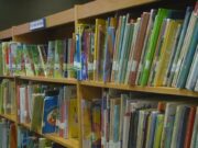 Resultados de la prueba ACAP de lectura en Alabama 2026 Estanterías de madera repletas de libros infantiles de colores en una biblioteca escolar de Alabama.
