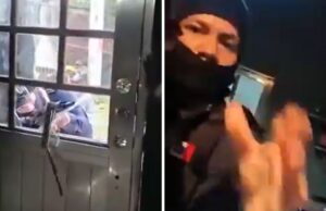Secuestro de Roxana Ramírez en Veracruz alerta a medios Captura de video que muestra a un sujeto encapuchado y la destrucción de una puerta de aluminio durante el secuestro de Roxana Ramírez.