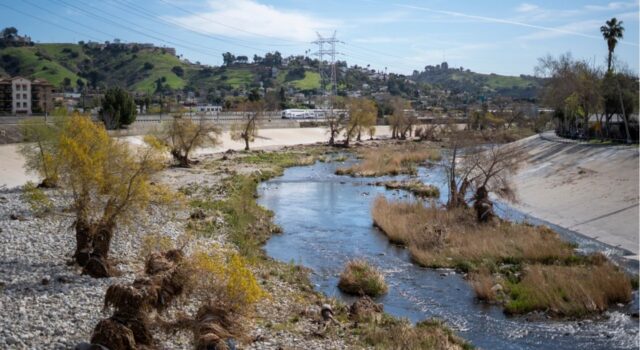 Contaminación por PFAS afecta el 98% de ríos en la Nación Canal de río contaminado por PFAS rodeado de vegetación, infraestructura eléctrica y viviendas urbanas.