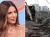 Gaby Espino responde a críticas por negocio tras sismo Gaby Espino sonríe junto a una escena de edificios destruidos por el terremoto en Venezuela.