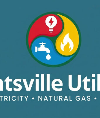 Cortes de luz en el condado de Madison por fuertes tormentas Logotipo corporativo oficial de Huntsville Utilities sobre fondo azul oscuro durante reportes de tormentas.