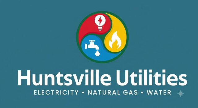 Cortes de luz en el condado de Madison por fuertes tormentas Logotipo corporativo oficial de Huntsville Utilities sobre fondo azul oscuro durante reportes de tormentas.
