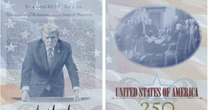 Pasaportes con la imagen de Donald Trump emitirá EE. UU. Diseño de pasaporte conmemorativo de Estados Unidos con la imagen y firma de Donald Trump por el 250 aniversario.