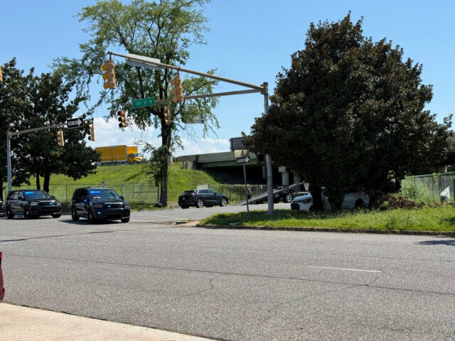 Persecución policial en Vestavia Hills deja dos heridos Dos patrullas policiales con luces encendidas custodian la escena de un choque cerca de un cartel de la calle 11.