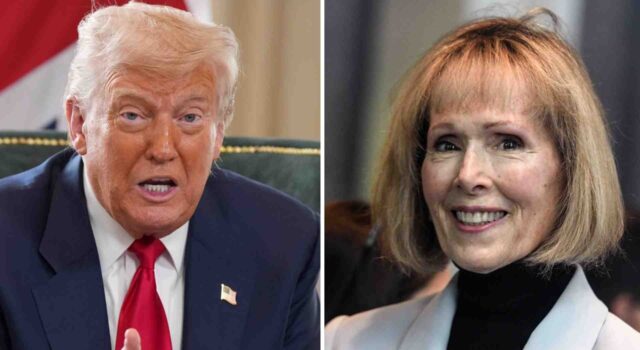 Corte Suprema de EE. UU. rechaza apelación de Donald Trump Retratos del presidente Donald Trump y la escritora E. Jean Carroll enfrentados por fallo de la Corte Suprema.