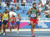 Eduardo Herrera gana oro en los Juegos Centroamericanos El atleta mexicano Eduardo Herrera corriendo en la pista de atletismo portando el número 454.