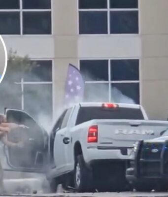 Arresto tras persecución y choque en la Highway 280 Agentes armados rodeando una camioneta chocada en la Highway 280 con el retrato de Patricia Grant en recuadro.