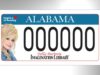Placas de Dolly Parton en Alabama abren preinscripción Diseño de la placa de automóvil de Alabama con el rostro de Dolly Parton y el logo de Imagination Library.
