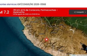 Terremoto de 7,2 remece la región andina en Perú Mapa del reporte sísmico del IGP mostrando el epicentro de magnitud 7.2 en Coracora, Ayacucho, Perú.