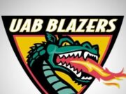 UAB vende entradas individuales para partidos de otoño Logotipo oficial de UAB Blazers con un dragón verde escupiendo fuego sobre fondo amarillo y rojo.