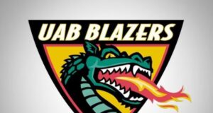 UAB vende entradas individuales para partidos de otoño Logotipo oficial de UAB Blazers con un dragón verde escupiendo fuego sobre fondo amarillo y rojo.