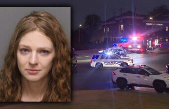 Revocan fianza a acusada de choque fatal en Hoover Retrato policial de Sarah Rose Tisdale junto a la escena nocturna del choque atendida por patrullas de Hoover.